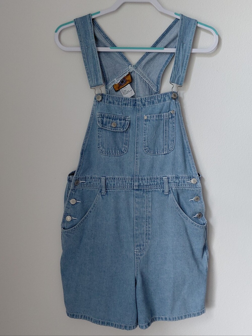 Vintage Baccini Light Blue Denim Overalls Shorts 100% Cotton